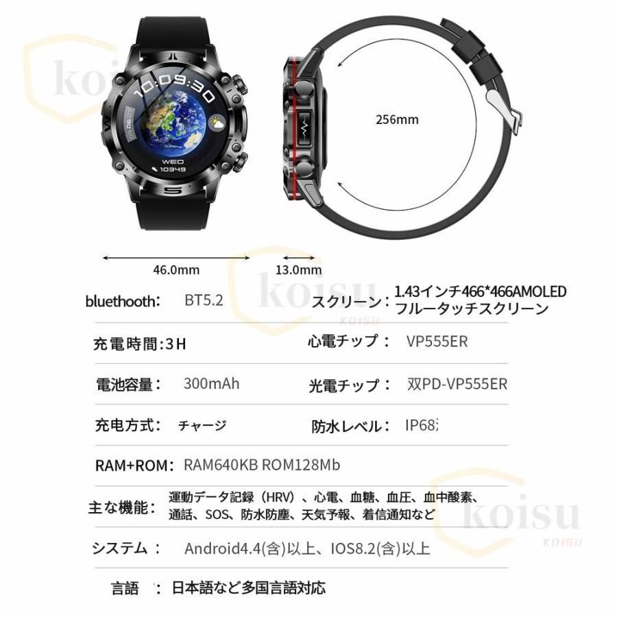 スマートウォッチ 血糖値 センサー 日本製 通話機能 ECG心電 軍用規格