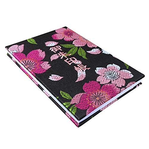 人気商品 千糸繍院 御朱印帳L 黒恋大桜 西陣織 金襴装丁|刺繍文字 蛇腹式48ページ 大判 桃色刺繍文字 白色本文