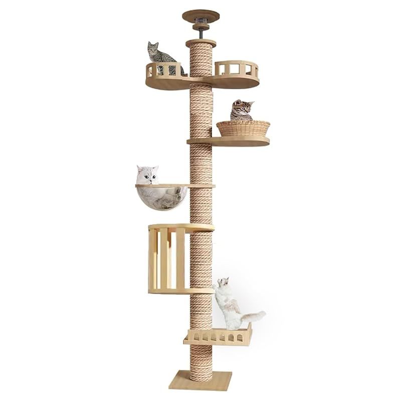  の新スタイル Yinanroa タワーキャット キャットタワー 大型猫用宇宙船 籐のバスケットとガードレールのある展望台付 突っ張り 省スペース スリム 爪とぎ 全縄巻き 運動不足 ストレス解消 太い支柱 多頭飼い 安定性良い 1 据え置き型キャットタワー キャットタワー