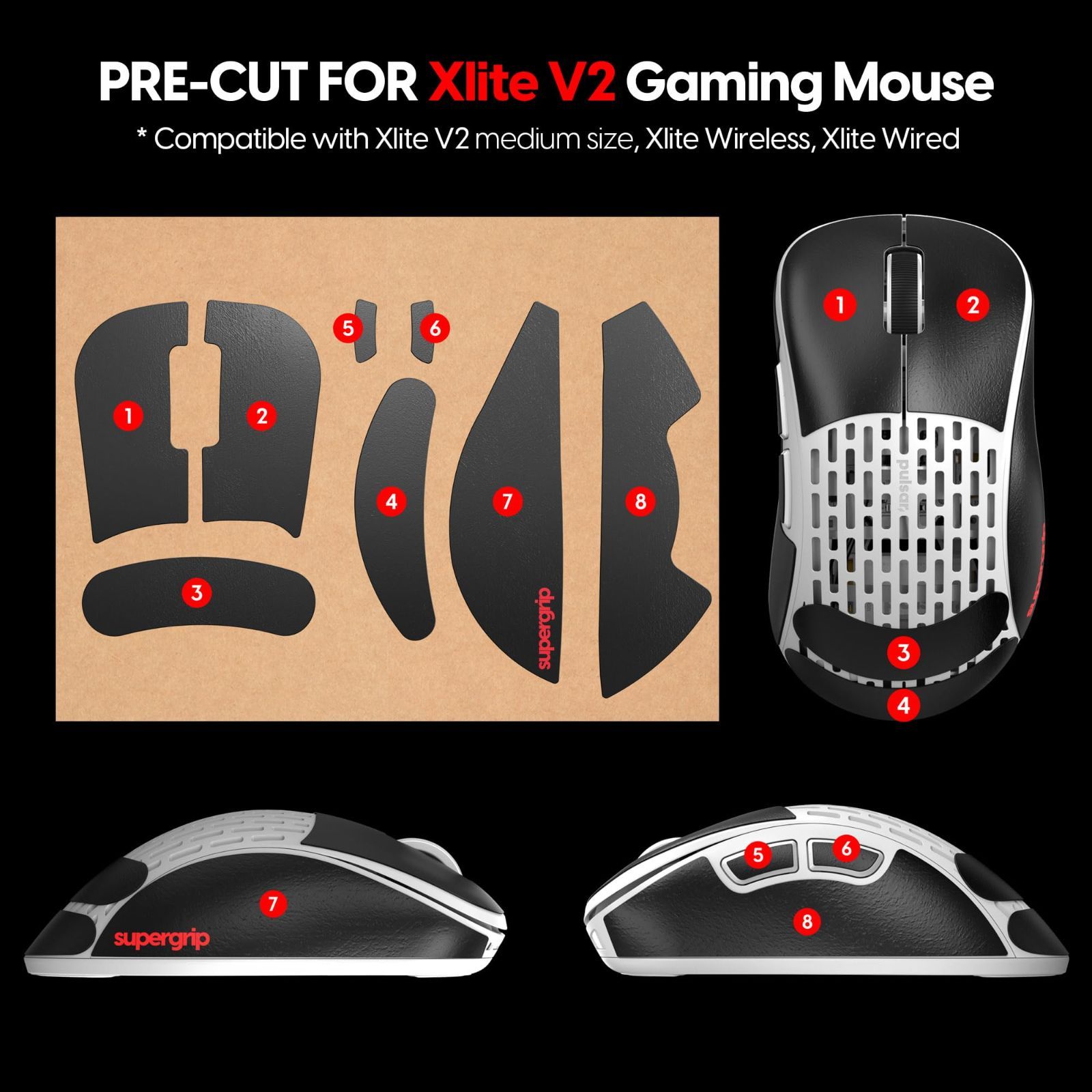 Pulsar Gaming Gears Supergrip Xlite Series Medium Pre-cut アンチスリップ 滑り止め ゲーミングマウス グリップテープ 極薄 国内正規品