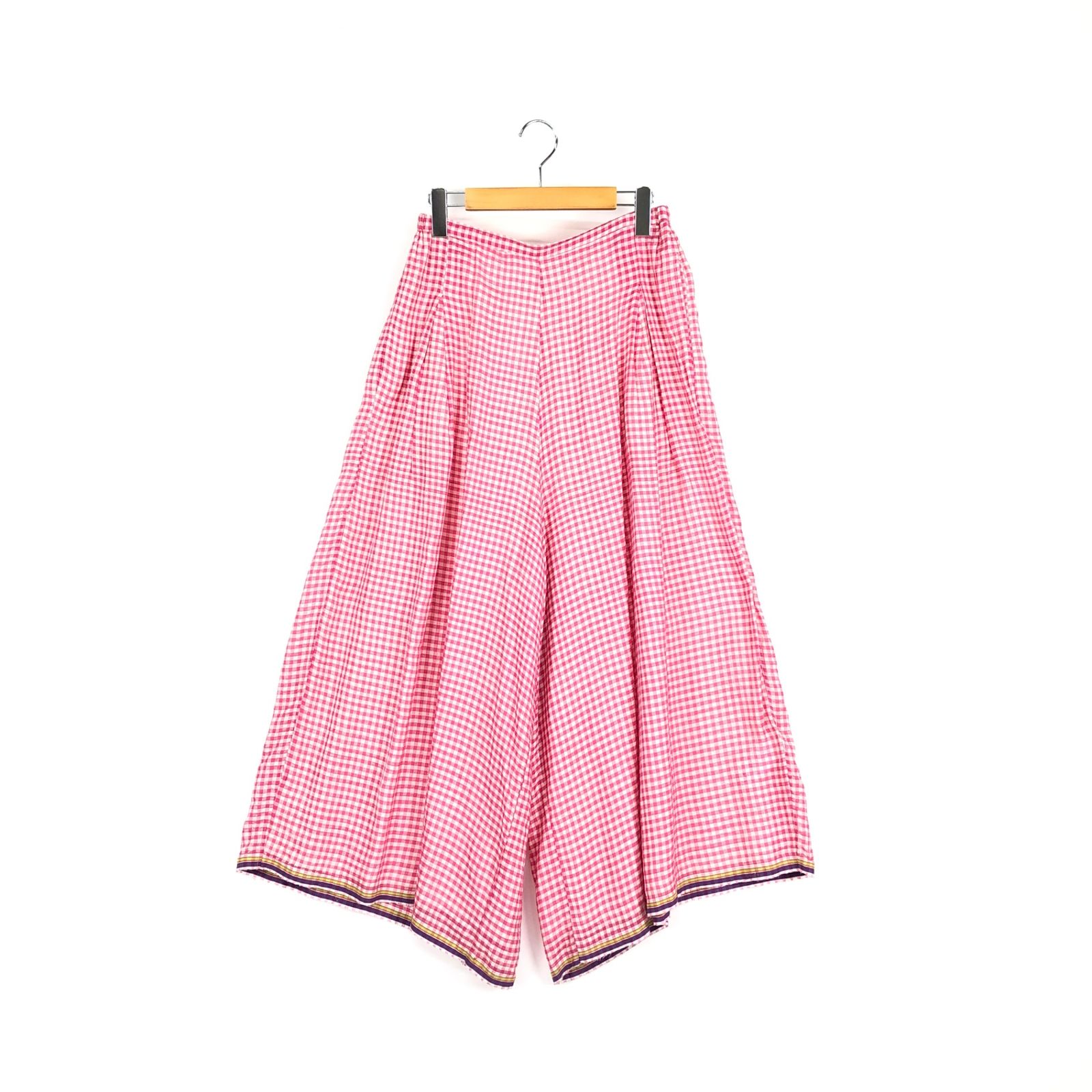 INJIRI JOURNAL STANDARD LUXE インジリ ジャーナルスタンダードラックス 24AW 24-030-450-0002-3-0 コットン ギンガムチェック ワイドガウチョパンツ Mサイズ ピンク|ホワイト