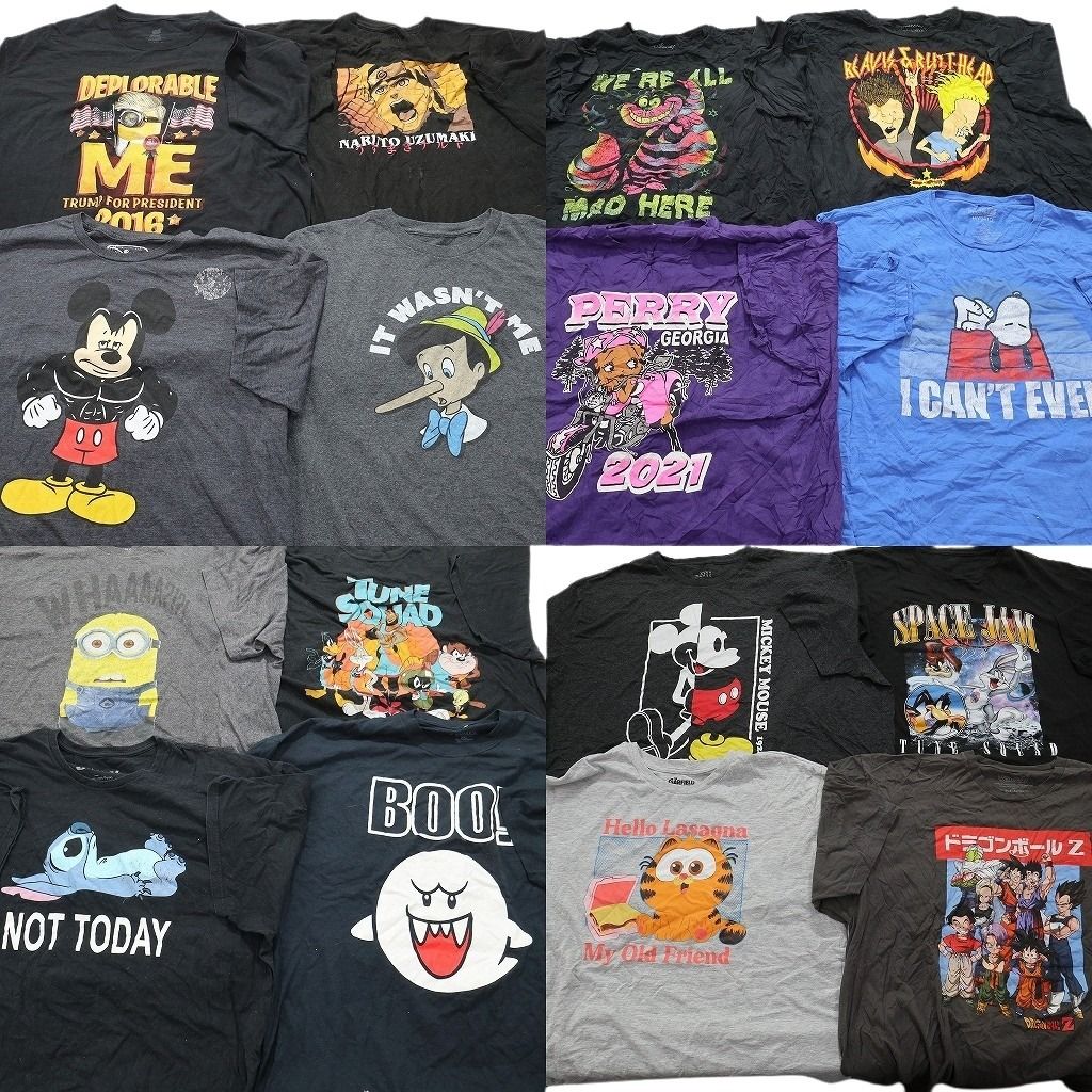 古着卸 キャラクター 半袖Tシャツ 16枚セット メンズ 2XL |3XL |5XL ドラゴンボール ガーフィールド ベティちゃん 古着 NC3849