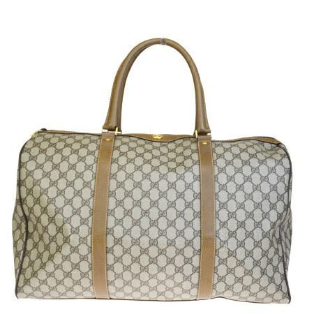 【中古】 外美品 グッチ GUCCI ボストンバッグ ハンド 旅行かばん GG柄 インターロッキング ブラウン PVC レザー 30EQ013
