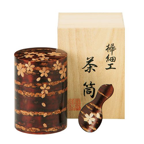 総皮茶筒大 桜 茶箕付セット 1-2-0049