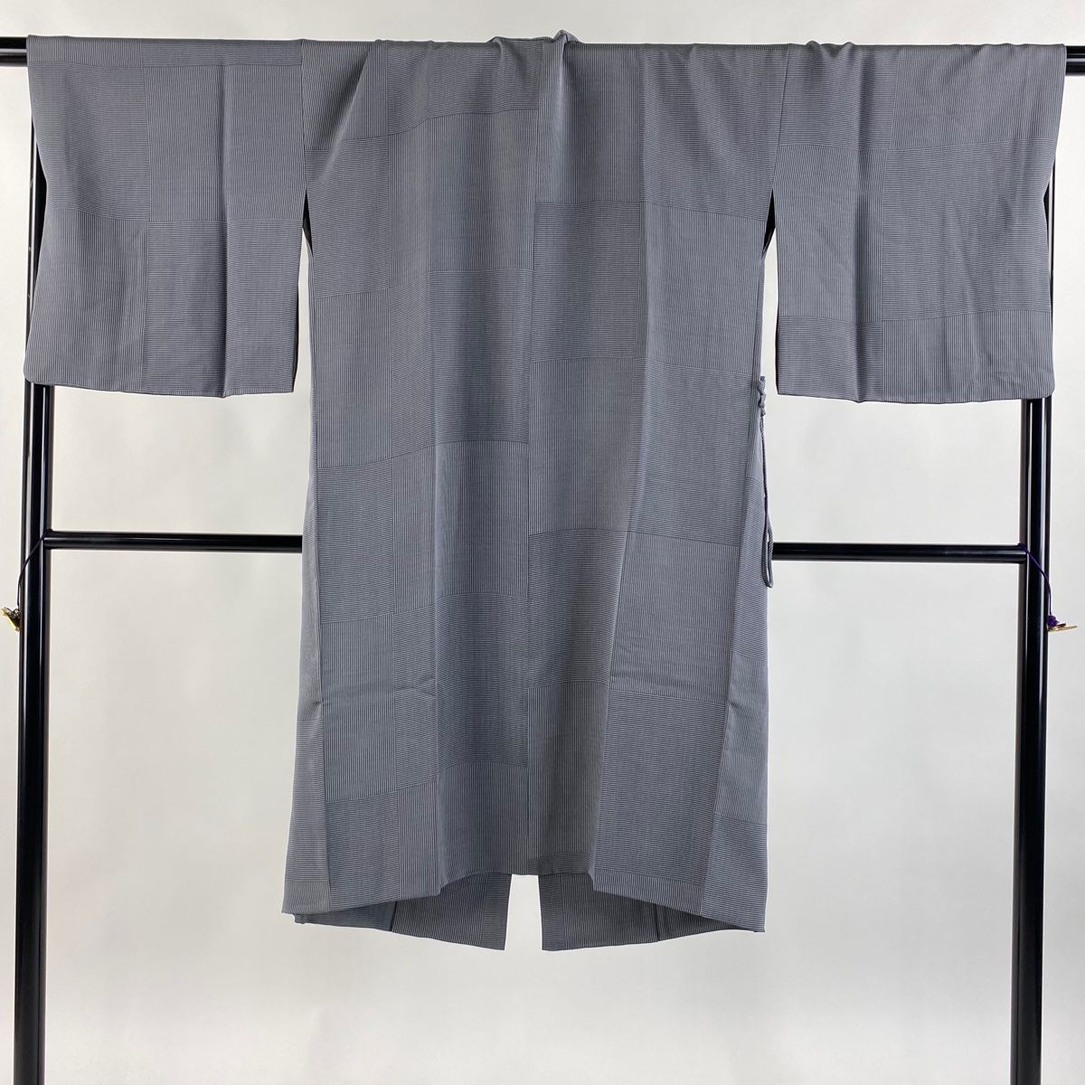 道中着 身丈112cm 裄丈69cm L 和装コート 幾何学模様 縞 灰色 正絹