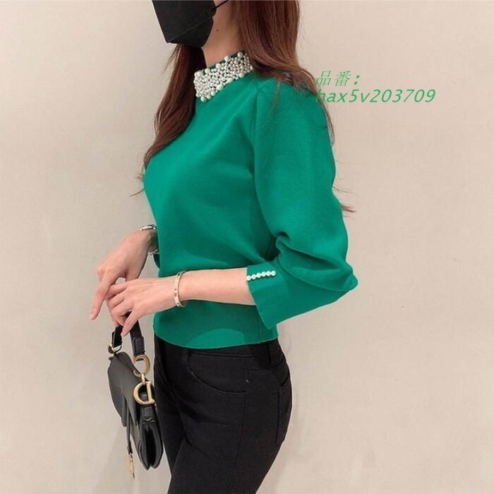 トップス ニット ビジュー セーター カットソー ハイネック 大人可愛い 七分袖 お呼ばれ フェミニン カジュアル デー きれいめ おしゃれ エレレディース hax5v203709