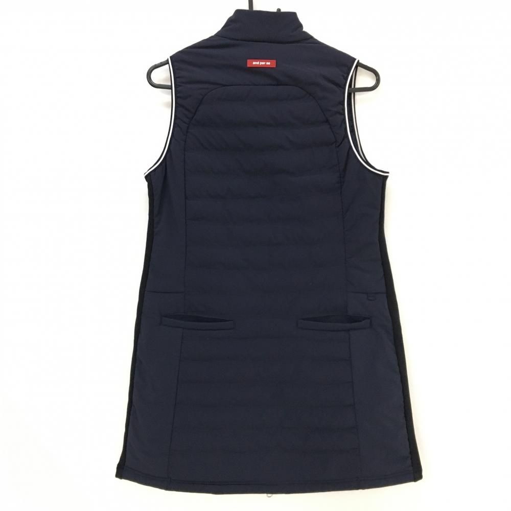 【美品】and per se アンパスィ 中綿 ワンピース ロング ネイビー 美品】アンパスィ 中綿ノースリーブワンピース ネイビー ロング