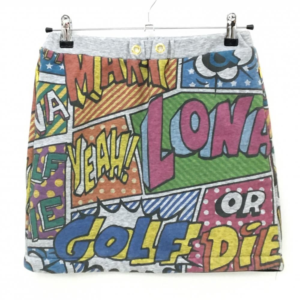 マークアンドロナ スカート グレー×マルチ 総柄 裏起毛 レディース 38 M ゴルフウェア MARK＆LONA