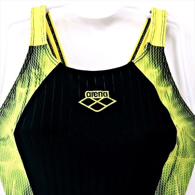 ○SE3G46☆arenaアリーナ競泳水着 Lサイズ 黒黄色 サイドウェーブ