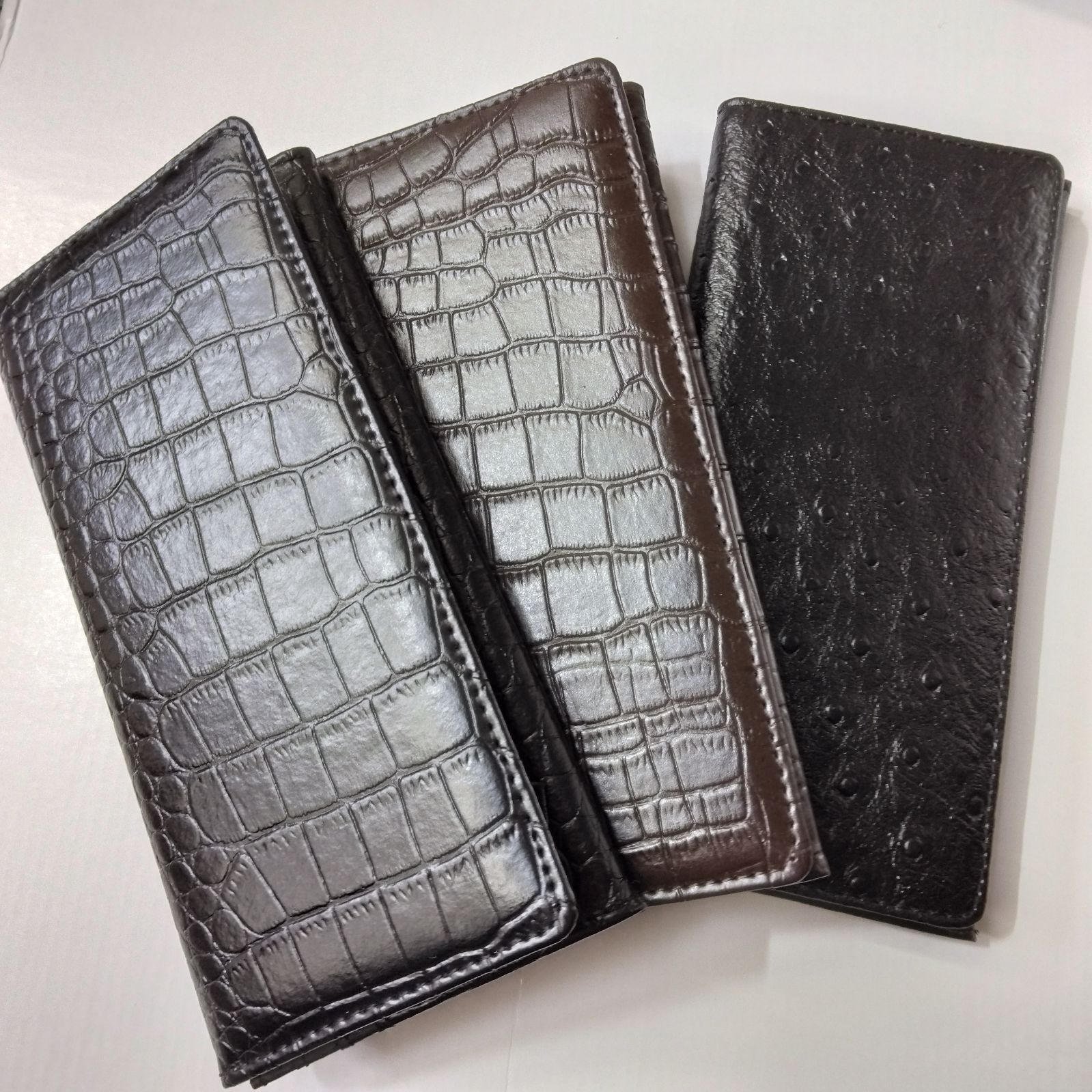 クロコ 型押し オーストリッチ  長財布  メンズ かぶせ おしゃれ 薄い 革 ビジネス シンプル 大人  カード 小銭  コンパクト スマート