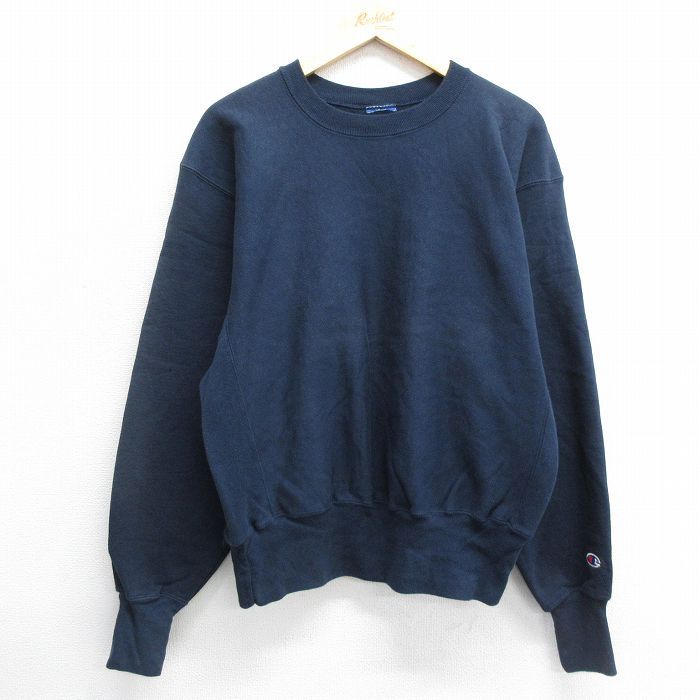 XL/古着 長袖 チャンピオン Champion リバースウィーブ メンズ 00s 無地 クルーネック 紺 ネイビー 24sep19 中古 スウェット スエット トレ
