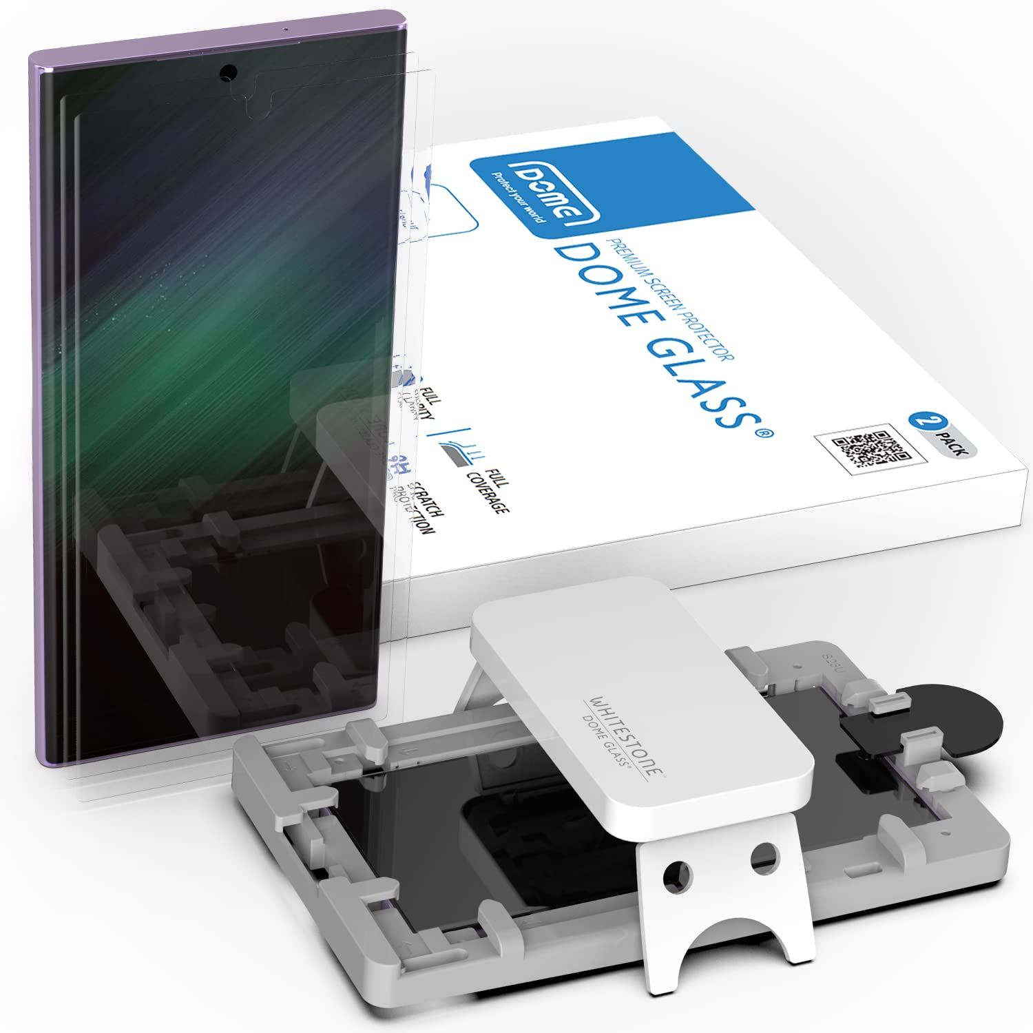 DOME GLASS 2パック [気泡が入らない滑り止めタイプ取り付けキット] Whitestone スクリーンプロテクター Samsung Galaxy S23 Ultra用 - 2パック - UVランプ付き