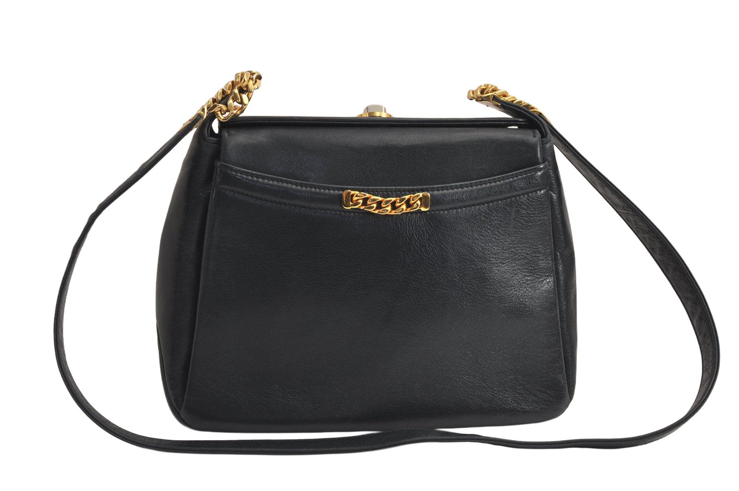 GUCCI グッチ ヴィンテージ ショルダークロスボディーバッグ 財布 レザー ネイビーブルー 5628M