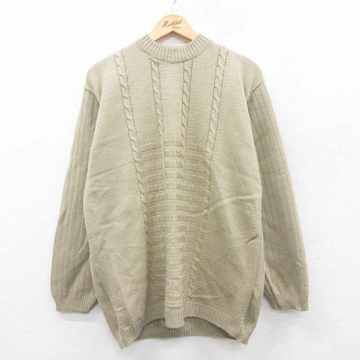 L/古着 長袖 セーター メンズ モックネック ハイネック 薄緑系 グリーン 25jan11 中古 ニット トップス