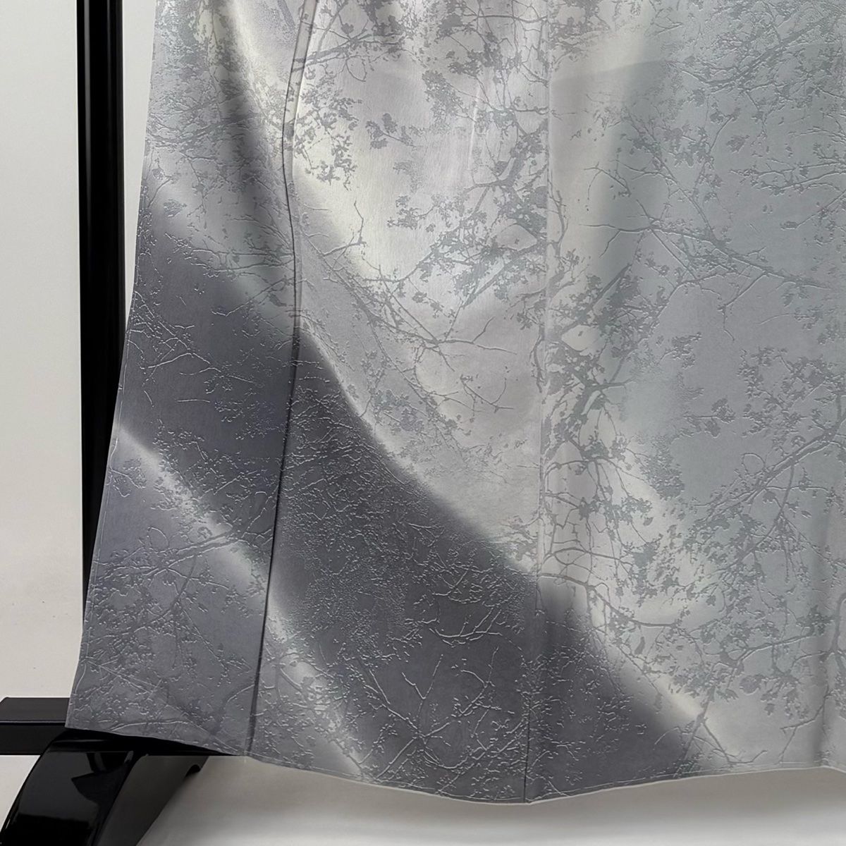 付下げ 身丈160.5cm 裄丈61cm S 袷 落款 枝葉 染め分け ぼかし 灰紫 正絹 秀品