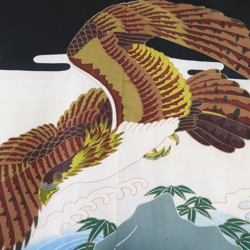 子供着物 男の子用 子供きもの 四つ身 5つ紋 黒色x青色 正絹