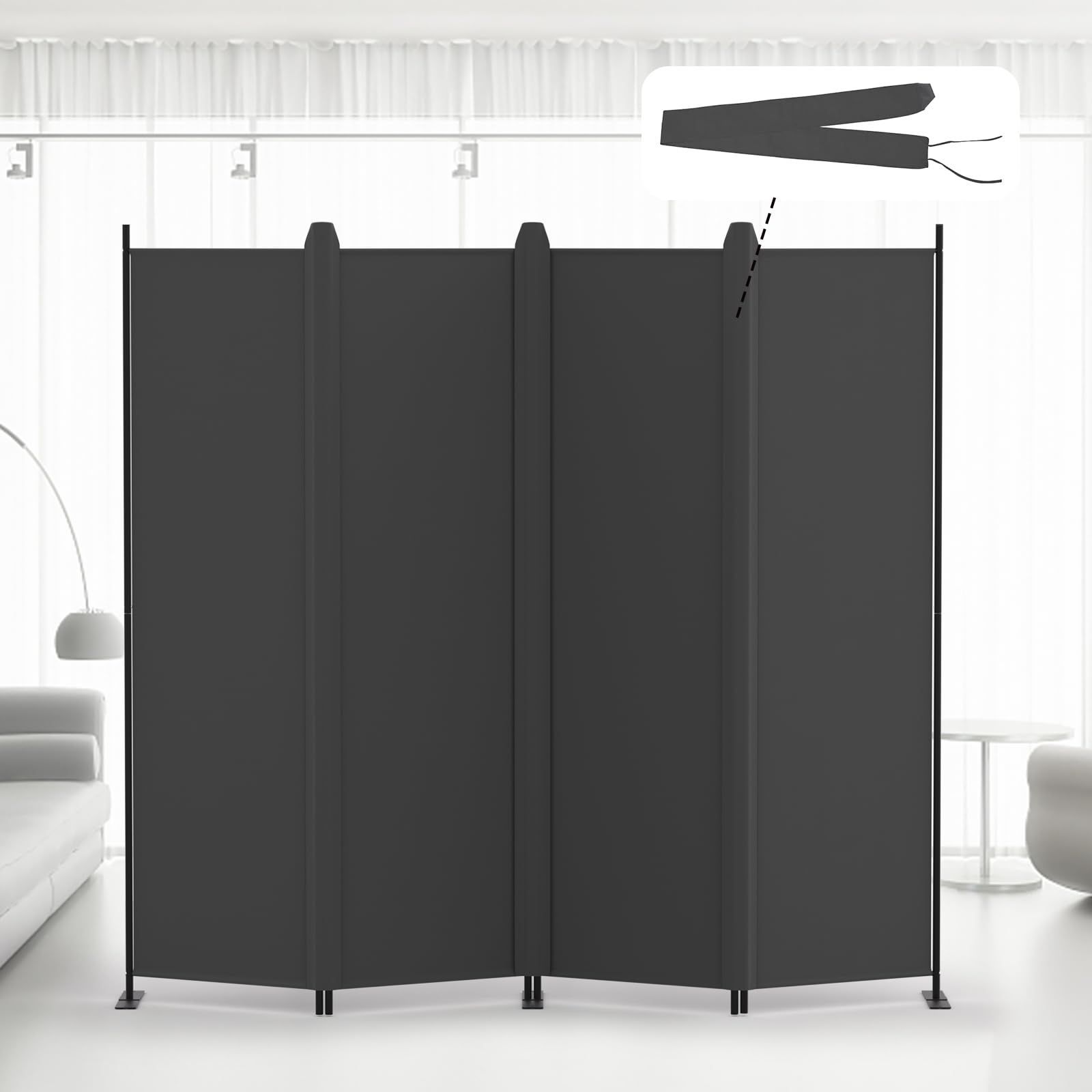 新着商品 Kokorona パーテーション 間仕切り 4連 カバーストリップ付き 高さ180cm 幅224cm 衝立パーテーション スクリーン 折りたたみ 布タイプ 屏風 目隠し 区切り 衝立 軽量 オフィス 事務所 グレー
