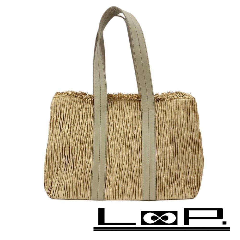 ■新同■ マックスマーラ ハンド トート バッグ ラフィア ベージュ 【369377】2