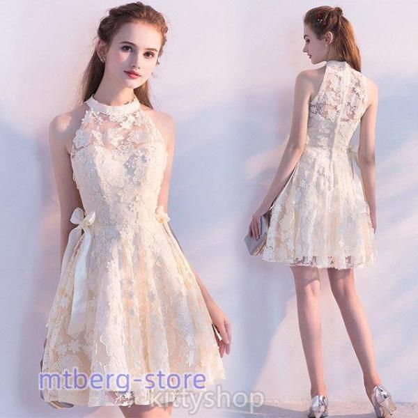 小花柄にパールが可愛い 半袖 イブニングドレス♩.• パールに花柄に裾