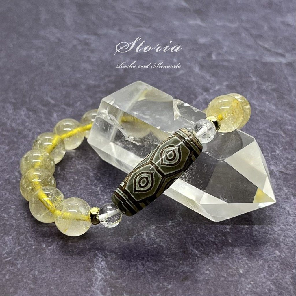 龍眼天珠×10mm ルチルクォーツ（金針水晶）×ヒマラヤ水晶 ブレスレット