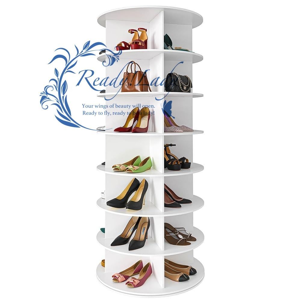シューズラック 回転式 靴棚 靴ラック 省スペース 360°回転収納ラック 靴 バッグ 本の収納に使用 回転下駄箱 PVCボード素材 簡単な組み立てと簡単な掃除 7階