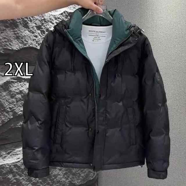 2XL 秋冬 コーデ メンズ 服 シンプル ファッション オシャレ 大人 かっこいい 大きいサイズ ストリート 紳士服 暖かい ダウン ジャケット アウター フード付き カラー ブロック ホワイトダックダウン 生地