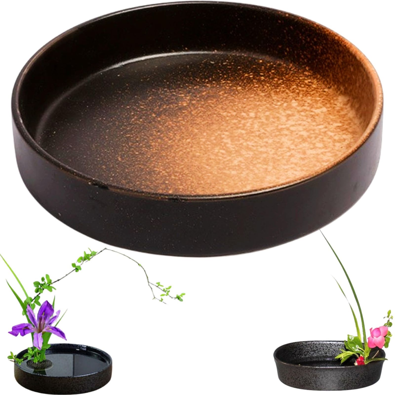 merrytime 生花用の花器 華道 花器 花瓶 フラワーアレンジメント 生け花 生け花用花器 陶器花入れ いけばな道具 華道用花器 生け花花器 花材 茶色 明暗 グラデーション [生花用の花器]