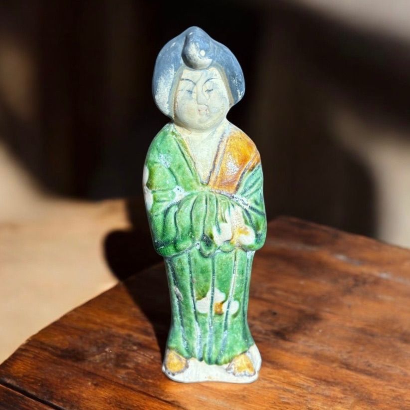 中国現地買入 唐時代 加彩婦女立桶 置物 中国雑貨 唐 古玩