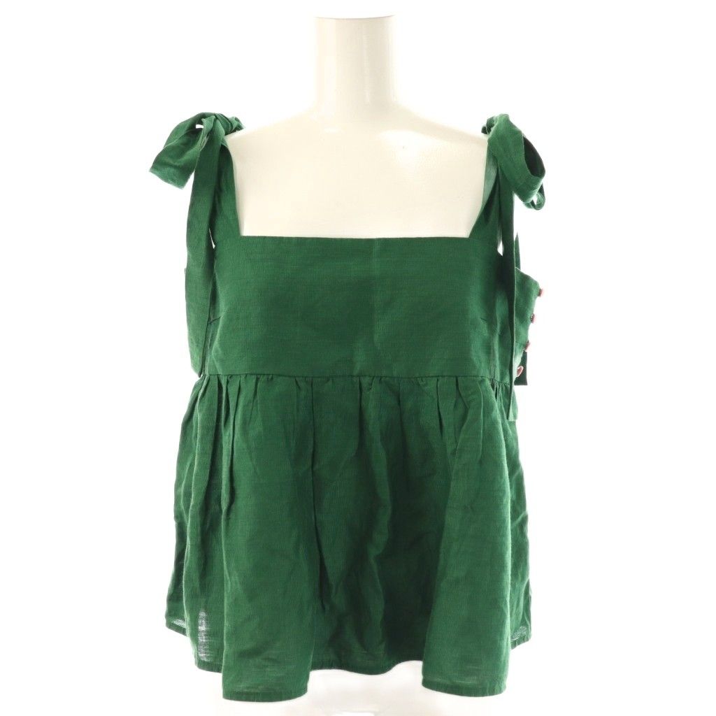 マイラン MYLAN Shine Linen Shoulder Ribbon Blouse×Shine Linen Slim Pants セットアップ キャミブラウス ワイドパンツ S F グリーン ピンク |ES OS