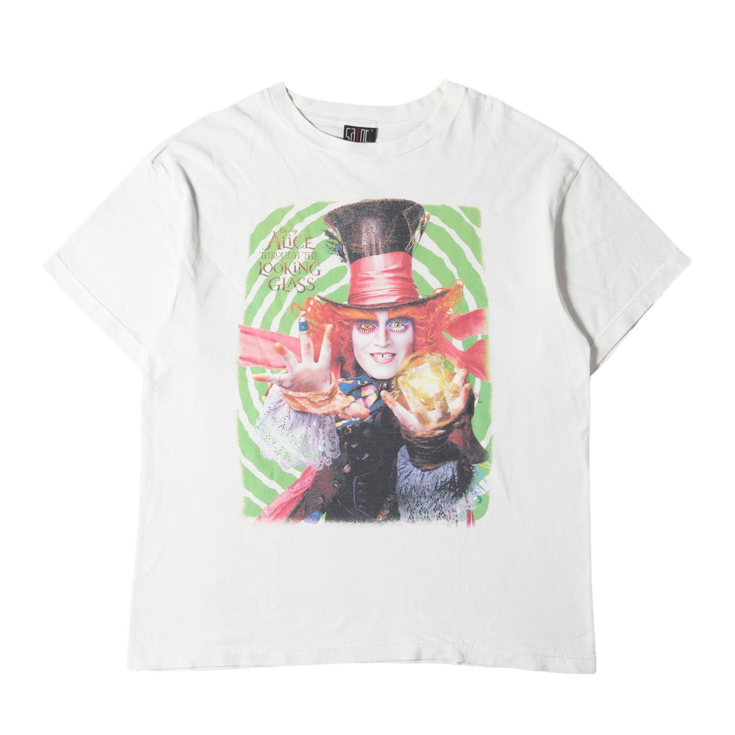 美品 SAINT MICHAEL セントマイケル Tシャツ サイズ:L 23AW アリス・イン・ワンダーランド 時間の旅 ヴィンテージ加工 マッドハッター クルーネック 半袖Tシャツ DSNY_SS TEE / MAD HATTER ホワイト コラ