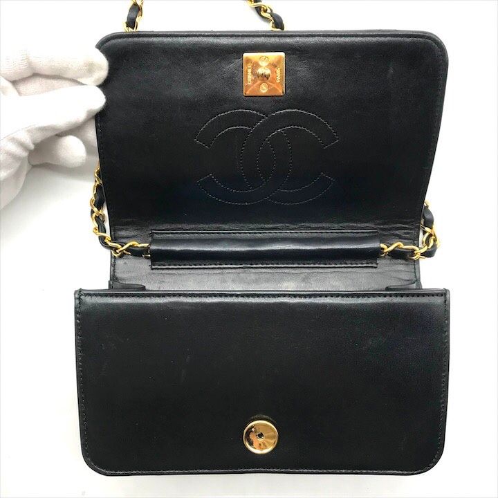 良品 CHANEL シャネル ココマーク ミニ マトラッセ ラムスキン ターンロック チェーン ショルダー バッグ ブラック a3969 CHANEL - 良品 CHANEL シャネル ココマーク ミニ マトラッセ