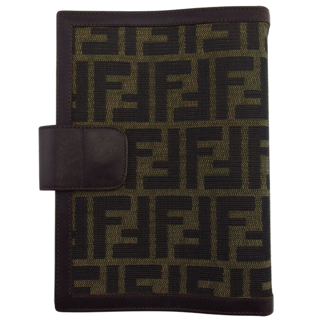 フェンディ FENDI 手帳カバー ズッカ ブラウン×ベージュ×シルバー レディース
