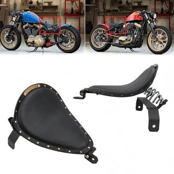 オートバイヴィンテージブラックレザーシングルシート 3インチスプリングスタンドハーレーヴィンテージXL1200 X48 72レザーサドルシート