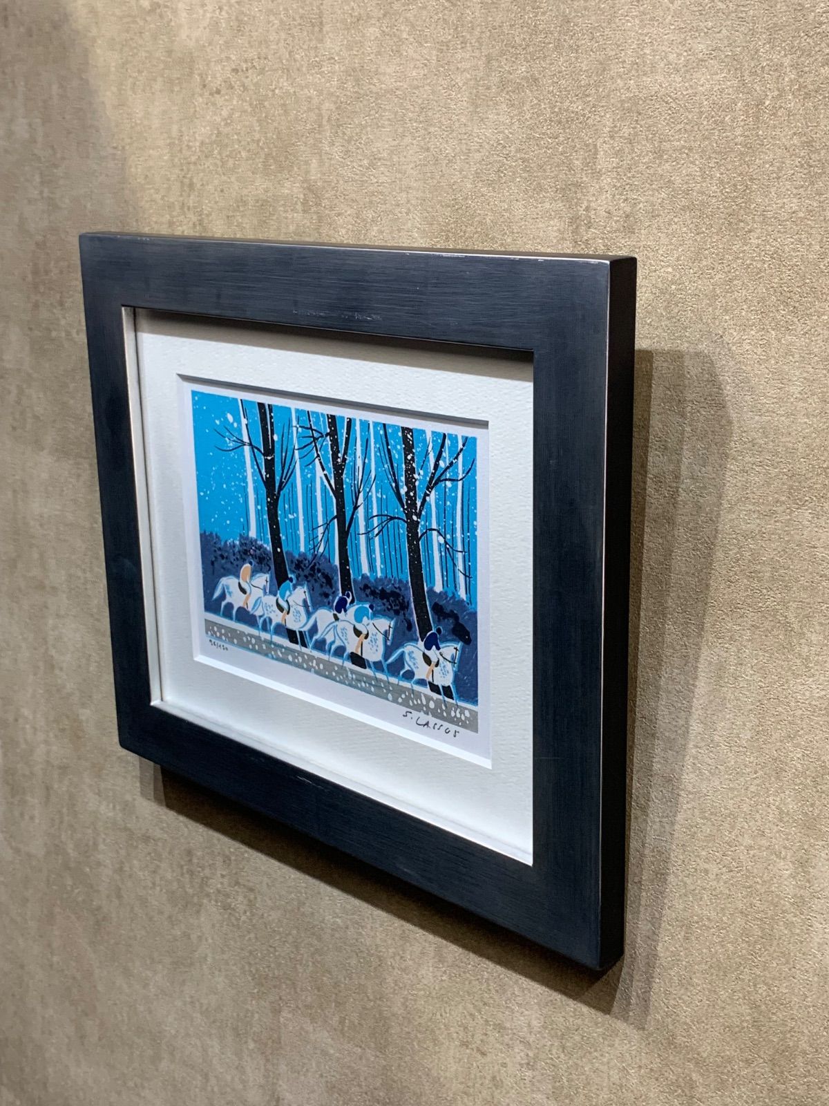 額付】【真作】 五頭の白馬 セルジュ・ラシス Serge Lassus