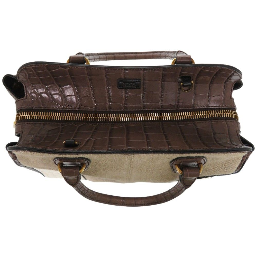 【美品】TOD'S トッズ ハンドバッグ クロコ型押しレザー キャンバス 美品 トッズ クロコ 型押しレザー キャンバス ショルダーバッグ 2way