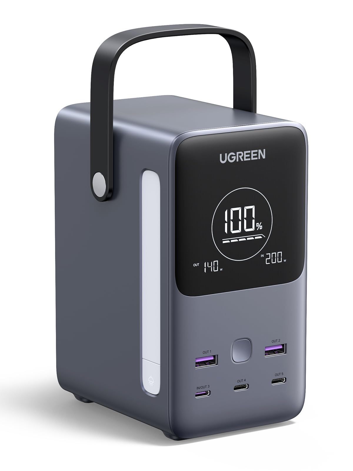 UGREEN Nexode モバイルバッテリー (48000mAh・300W) 5ポート 3 USB-C＋2 USB-A 入出力PD3.1 140W 急速充電対応 ハンドル付/大型デジタル表示/LEDライト/240W充電ケーブル付 縦置型コンパクト 独自NTC温 - メルカリ