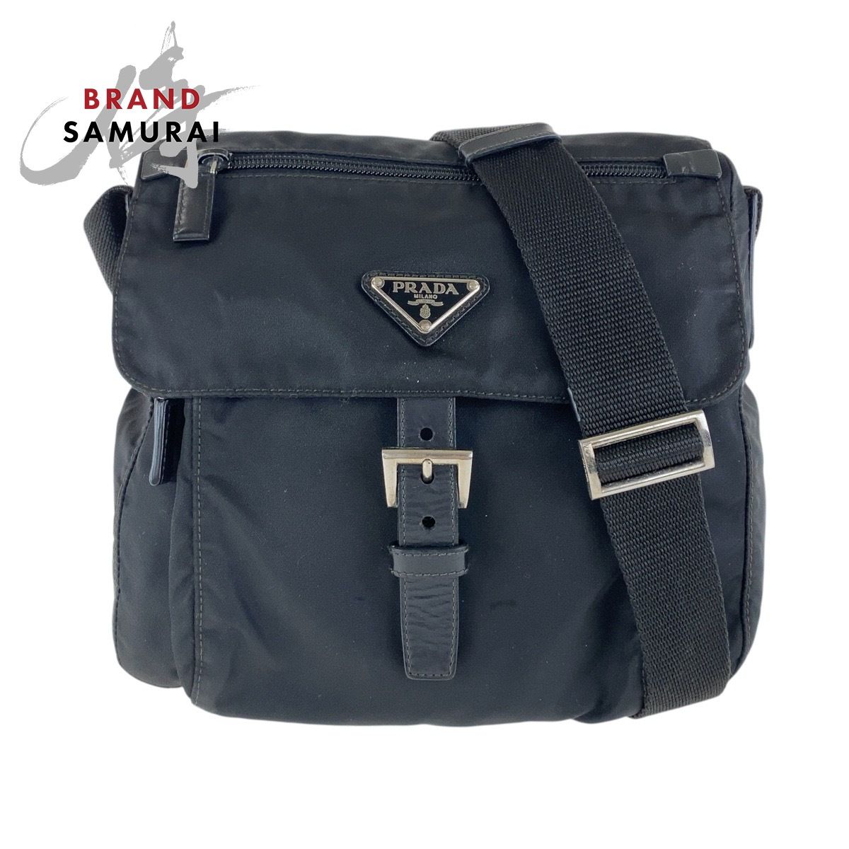 美品 PRADA プラダ テスート 三角ロゴプレート ブラック 黒 シルバー 