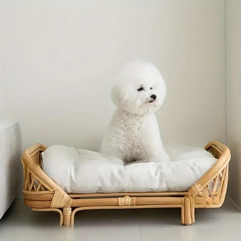 ペットベッド 犬 猫 ラタン バスケット ペットソファ チェア クッション ナチュラル シンプル 脚付き 軽量 北欧 おしゃれ かわいい 4-7