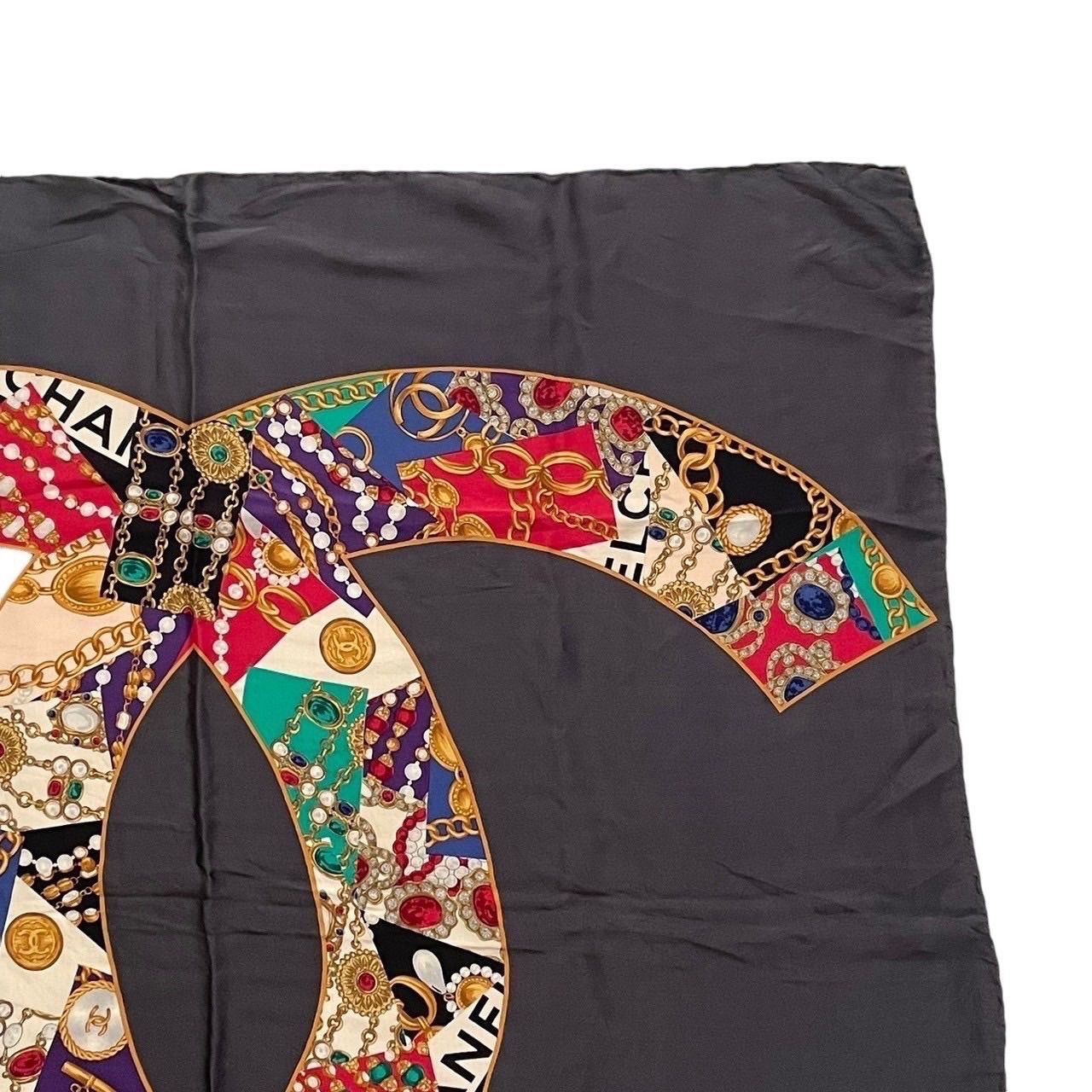 CHANEL シャネル スカーフ グレー マルチカラー 大判 小物 ココマーク