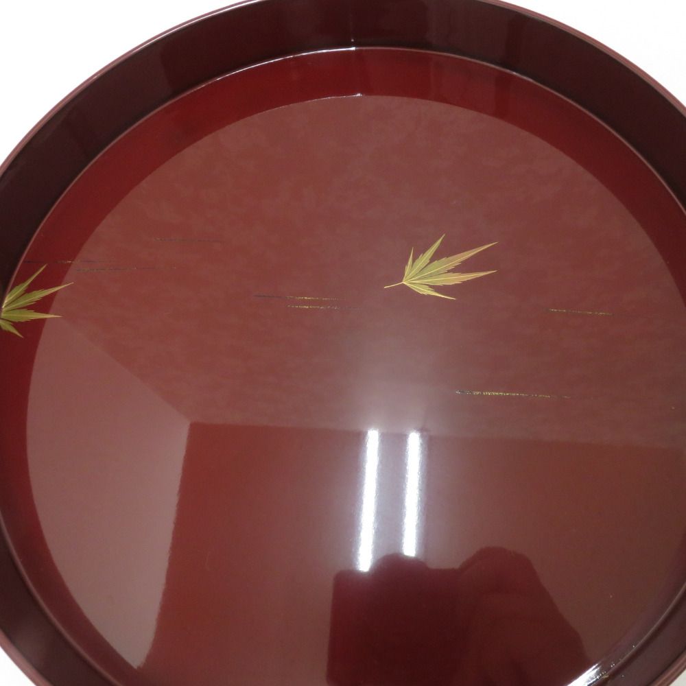 骨董 民芸品 輪島塗 箱瀬淳一 祥明 丸盆 お盆 漆器 蒔絵 能登輪島 漆芸 作歴有 箱有