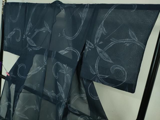 平和屋着物□極上 夏物 浴衣 絹紅梅 枝葉唐草 紺地 ゑり善扱い 逸品