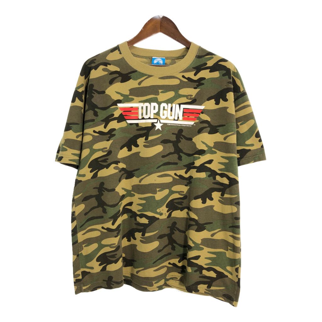 00年代 TOP GUN トップガン 半袖Ｔシャツ ムービー 迷彩 ブラウン メンズ XL相当 古着 U0047
