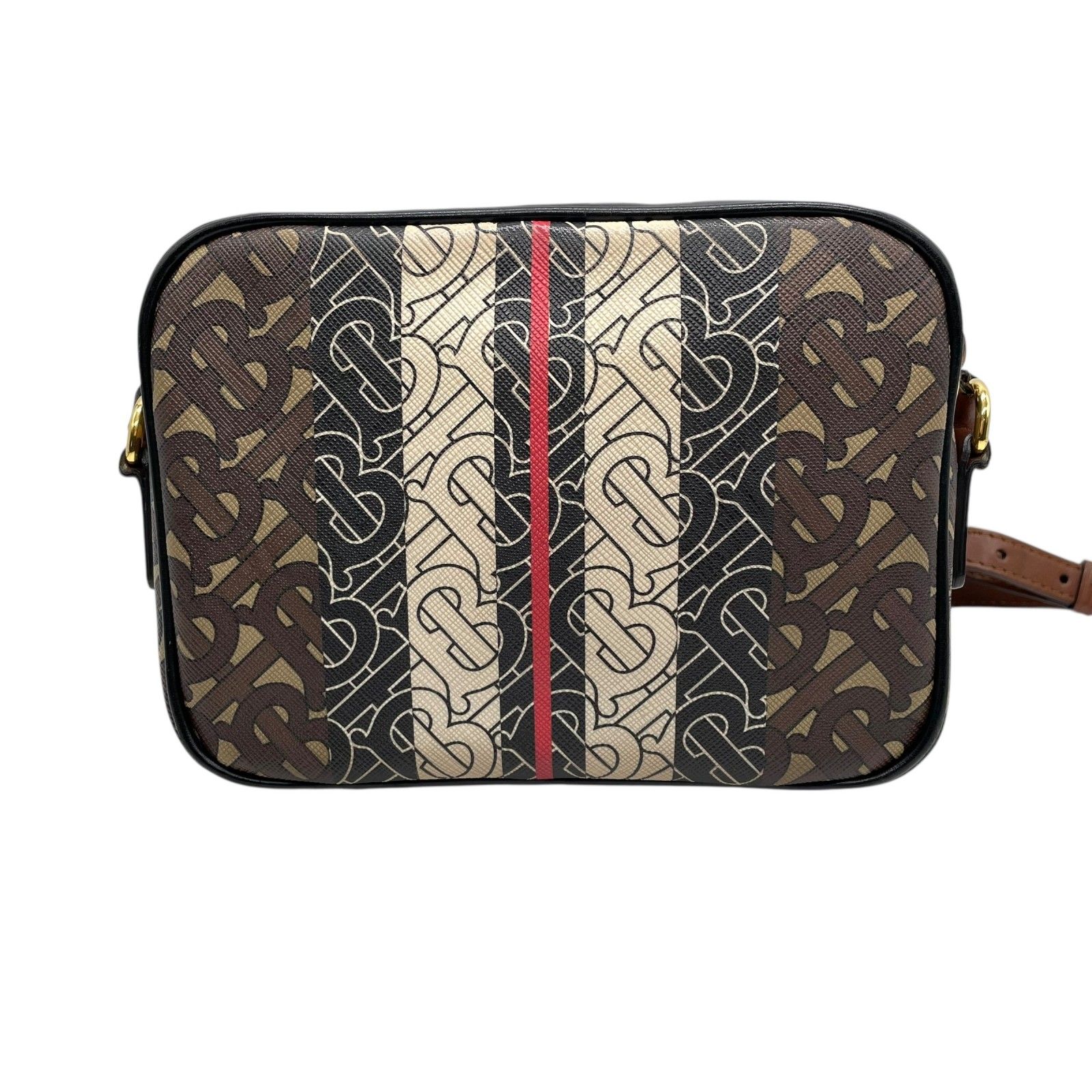 BURBERRY バーバリー TBロゴ モノグラム ストライプ PVC レザー ショルダーバッグ ゴールド金具 ブラウン 8031748 BURBERRY - BURBERRY バーバリー TBロゴ モノグラム ストライプ PVC