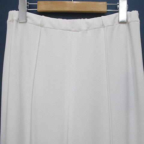 ラ イマージュ la IMAGE ロング丈 ストレッチ パンツ L 白系 ホワイト 無地 ウエストゴム 裏地 DECORATOM_COM_BR