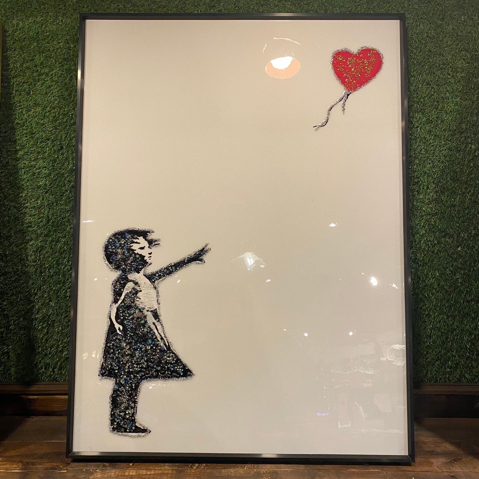 水晶絵 アートパネル バンクシー 風船と少女 壁掛け パネル