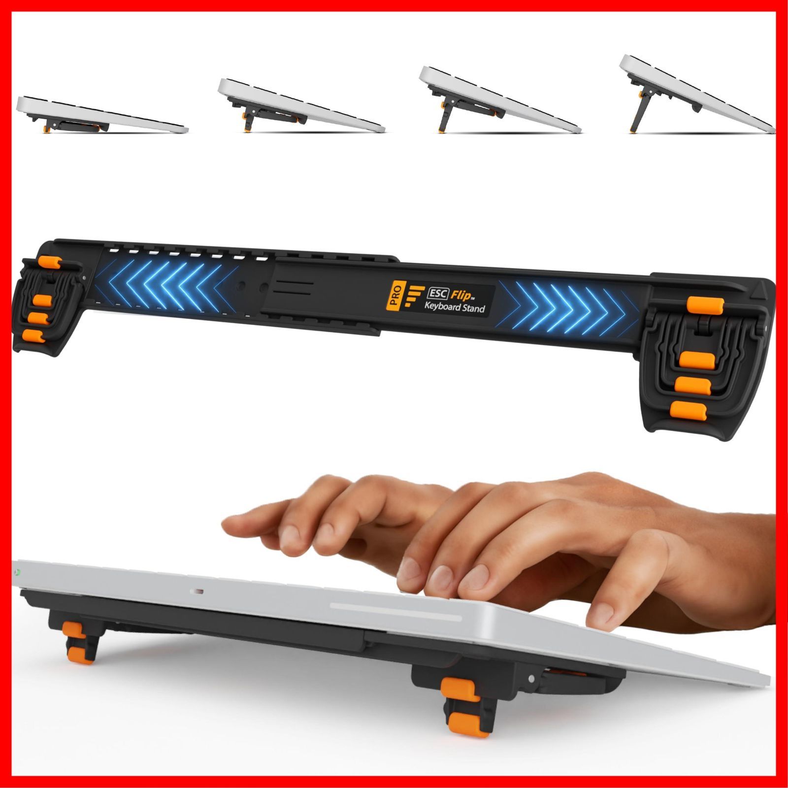 商品 Pro キーボードスタンド パソコン Flip ノートPC 4段階 高さ|角度調整 キーボードに合わせて幅調整可 ESC 滑り止め付 貼り直しOK 人間工学的デザイン ゲーミング