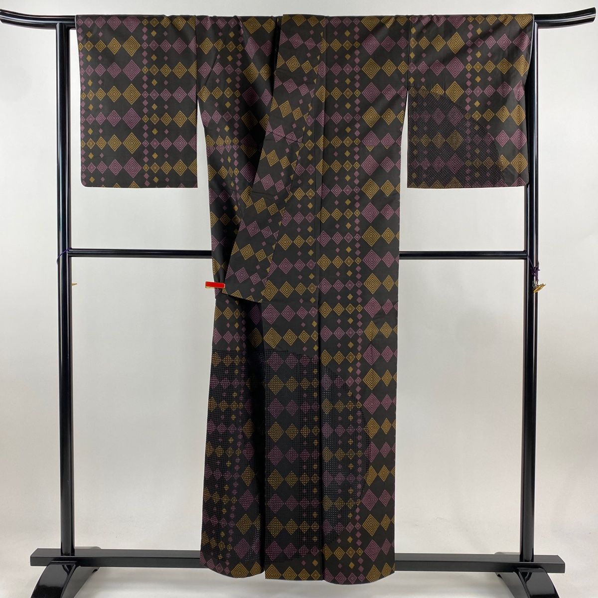 付下げ 身丈156.5cm 裄丈66.5cm M 袷 紬地 入子菱 幾何学模様