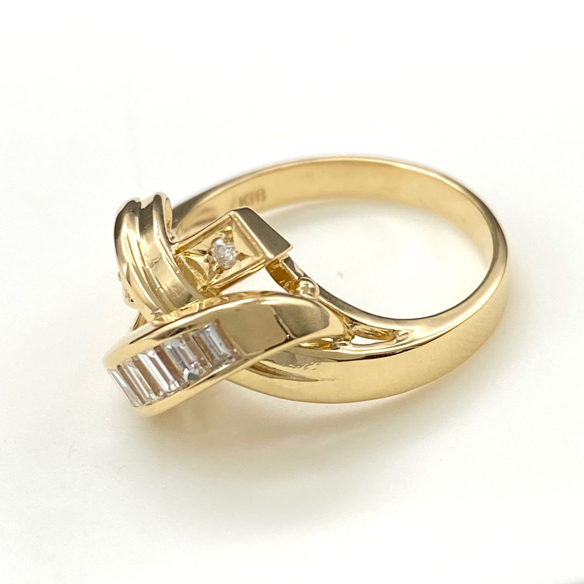 メレダイヤ デザインリング YG イエローゴールド 指輪 リング 7.5号 K18 ダイヤモンド レディース