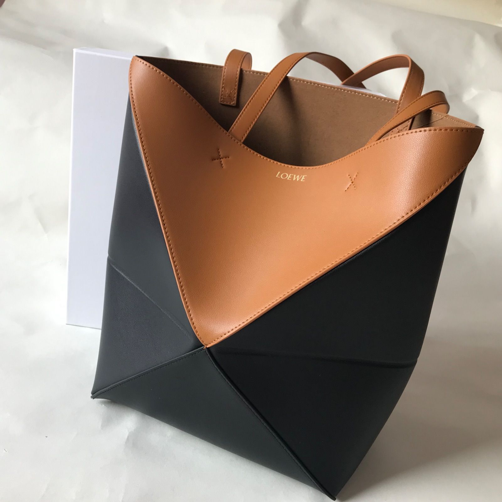 LOEWE パズル フォルド トートバッグ レザー ブラック×ブラウン - メルカリ