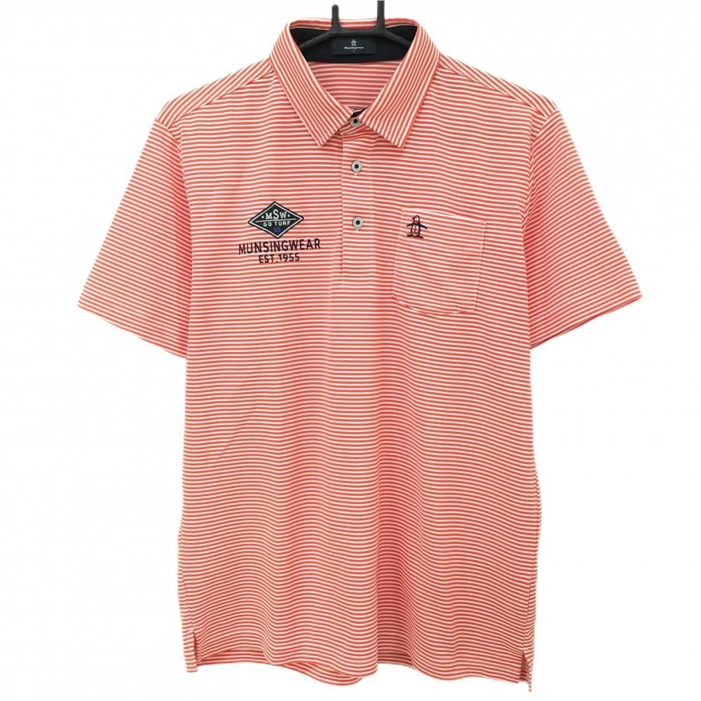 マンシングウェア ゴルフ ポロシャツ【ボーダー】超美品！ ☆SALE価格☆超美品マンシングウェア 半袖ポロシャツ 黒×白 ロゴ
